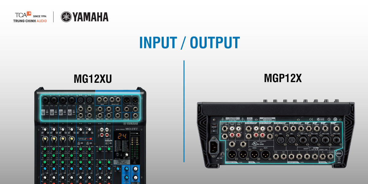 input output  mixer yamaha MG và MGP